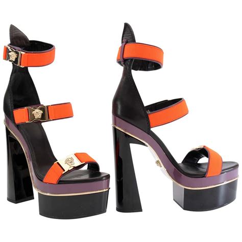 versace medusa tri strap platform sandals|versace medusa detail round heels.